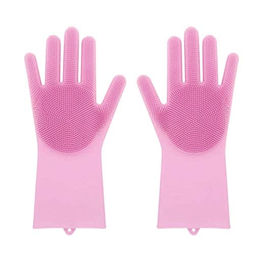 Magic Saksak Reusable Silicone Gloves with Wash Scrubber (13.6" Large), Heat Resistant, for Cleaning, Household, Dish Washing, Washing the Car