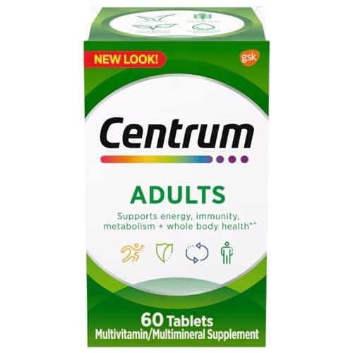 Fits Centrum Adult Multivitamin/Multimineral Supplement with Antioxidants, Zinc, Vitamin D3 and B Vitamins, Gluten Free, Non-GMO Ingredients - 60 Count