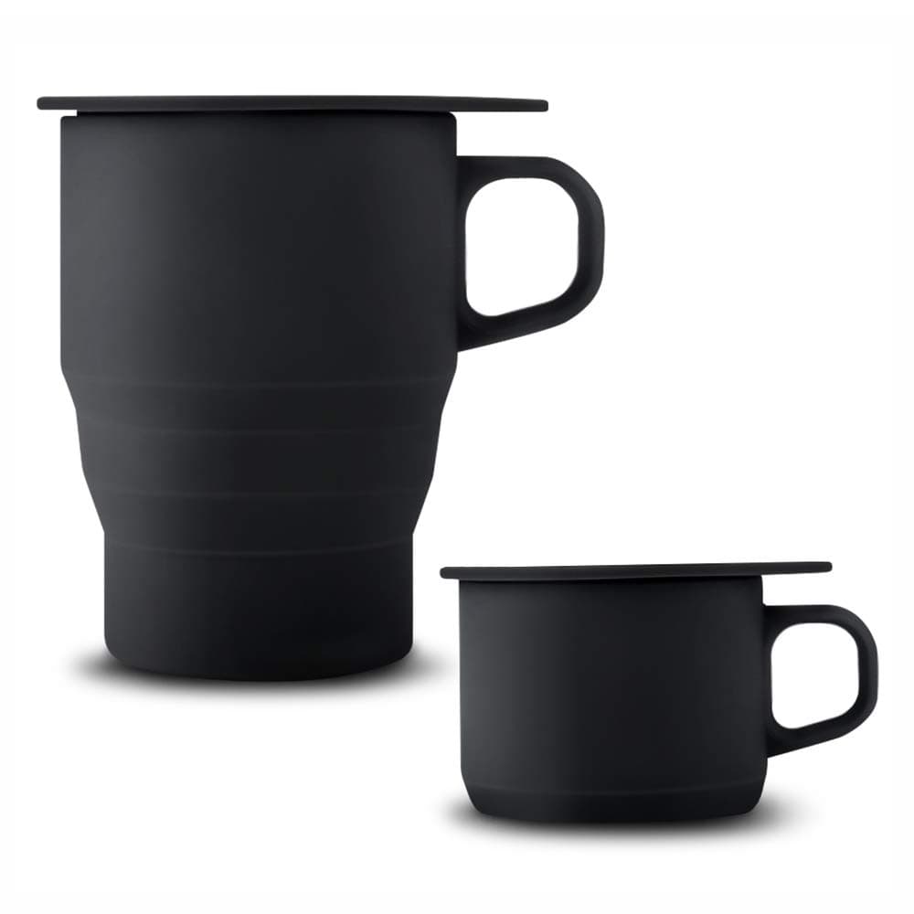 Achort 2 Pcs Collapsible Coffee Cup Folding Silicone Portable Travel Mug 10oz 300ml BPA Free Eco Reusable Food-Grade with Leak Proof Lids and Drinking Straw Fits in Your Pocket Black