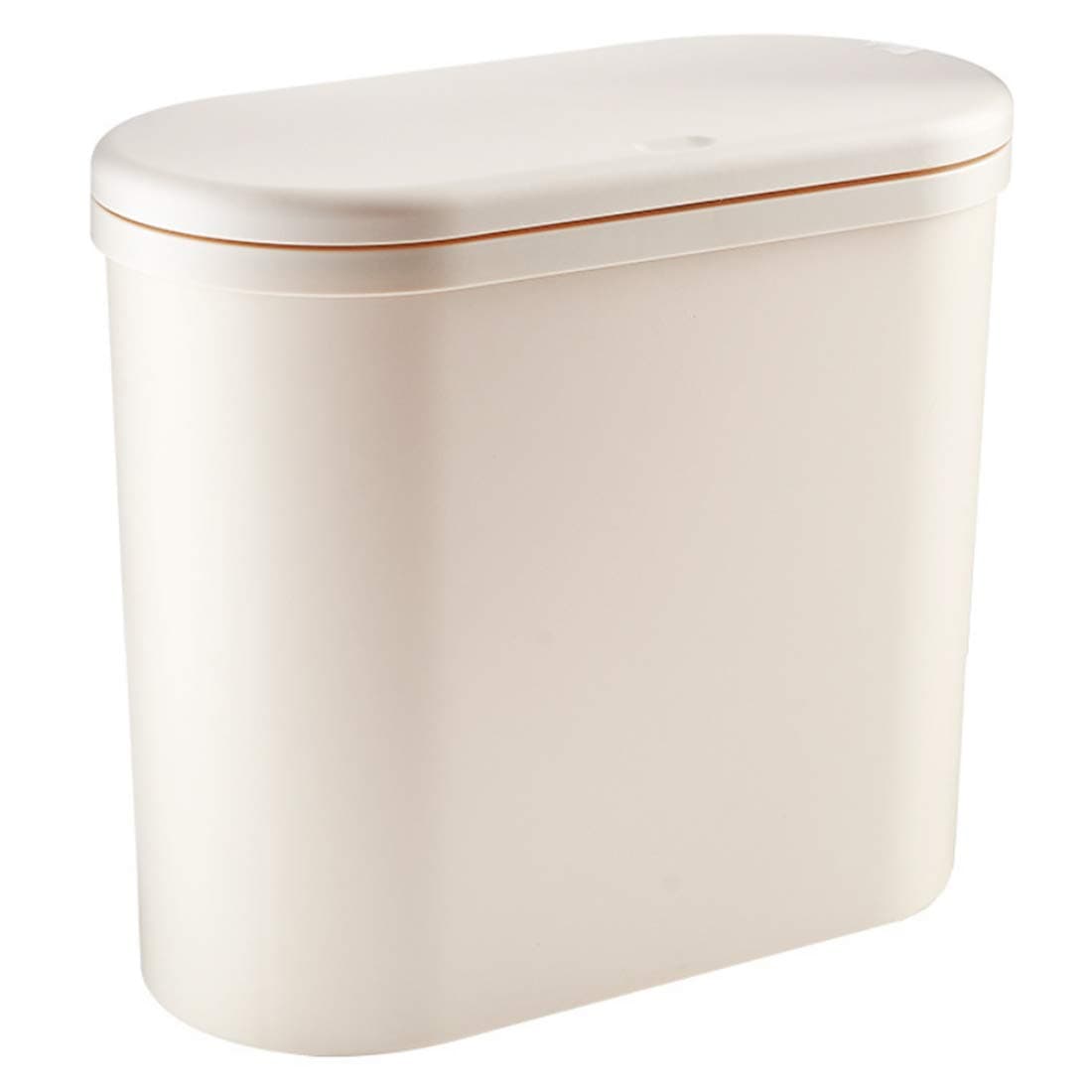 RuyiF Slim Recycle Bin Narrow Trash Can Bathroom Kitchen with Lid Press, Plastic Garbage Can Modern Waste Basket Rectangular for Bedroom Living Room Office (Champaign Gold)