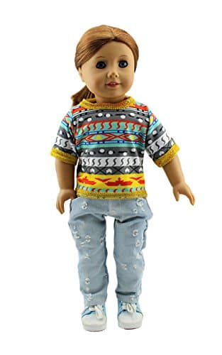 American Girl Doll Clothes Doll Ugly T-Shirt + Ripped Jeans Fit 18 Inch Dolls
