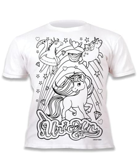 Splat Planet Colour-in Unicorn T-Shirt with 10 Non-Toxic Washable Magic Pens - Colour Your Own, Colour-in and Wash Out T-Shirt, Reusable Colouring Clothes for Kids, for Kids