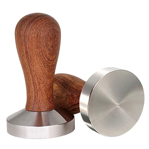 TraderPlus Adjustable Wooden Handle Coffee Tamper, Espresso Presser with 58 mm Stainless Steel Flat Base - Barista Tools (Wooden Handle - Coffee)