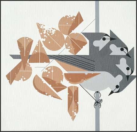Charley Harper Lithograph "Titmouse Tidbit"