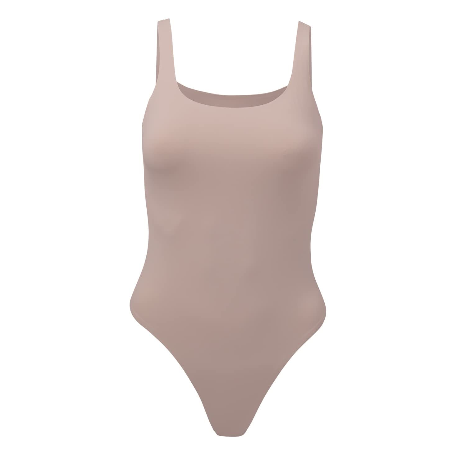 AlmereLow Back Contour Tank High Cut Thong Bodysuit, No Snap, Women's Bodysuit, No Bra Needed, Body Sculpt Bodysuit