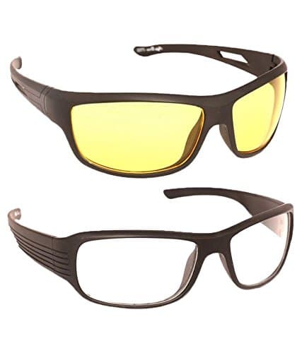Younky Day And Night Vision Goggles for Riding Bikes Combo Pack of Driving Sunglasses for Men Women Boys & Girls (Clear - Yellow Night Vision) - 2 Goggle Case