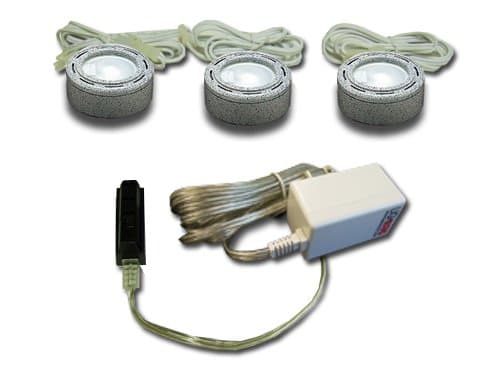 3-Light Halogen Recessed or Surface Under Cabinet Minilight Puck Light Kit - Stone Finish
