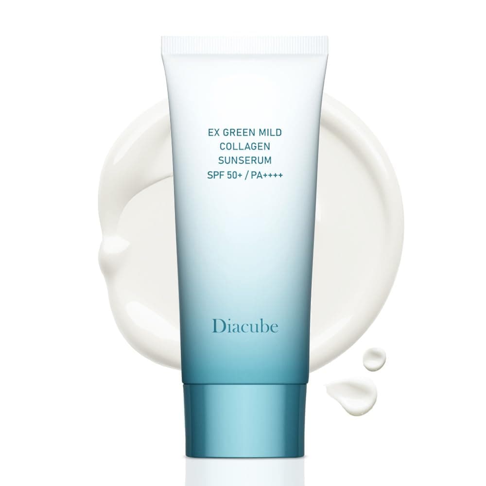 EX Green Mild Collagen Daily Sun Serum, 2.03 Fl Oz SPF 50+ PA++++ | No White Cast | Lightweight Sunscreen Moisturizer | Skin-Friendly, Safe, Clean Ingredients | Lotion-Like Texture | K-Beauty