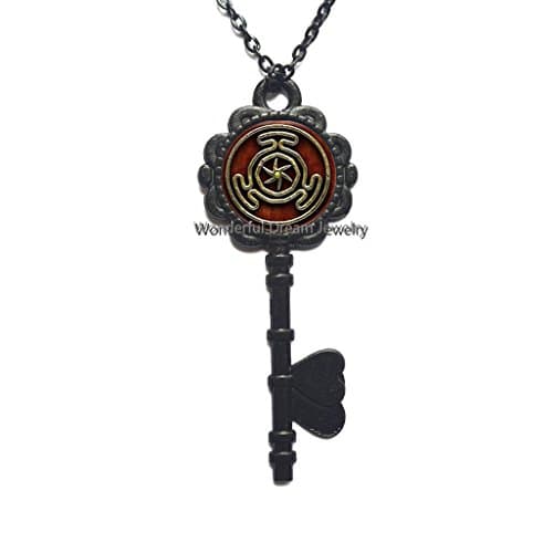 Wheel of Hecate Symbol Glass Cabochon Key Necklace, Handmade Unique Bridesmaid Jewelry