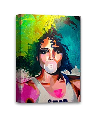 Funny Ugly Christmas Sweater African Woman Chewing Bubble Gum Beautiful Woman Portrait Canvas African Girl Portrait Pop Art Picture Colorful Decals Bubble Gum Picture 8" x 12"
