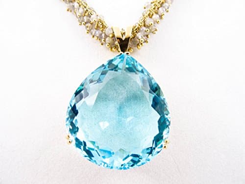"City Girl Buys a Beach Mansion!" - Gorgeous 89 carat fancy cut blue topaz necklace in Labradorite & 22k gold vermeil