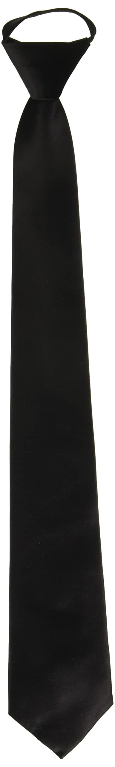 Vesuvio Napoli PreTied Men's Necktie Solid BLACK Color Mens Zipper Neck Tie