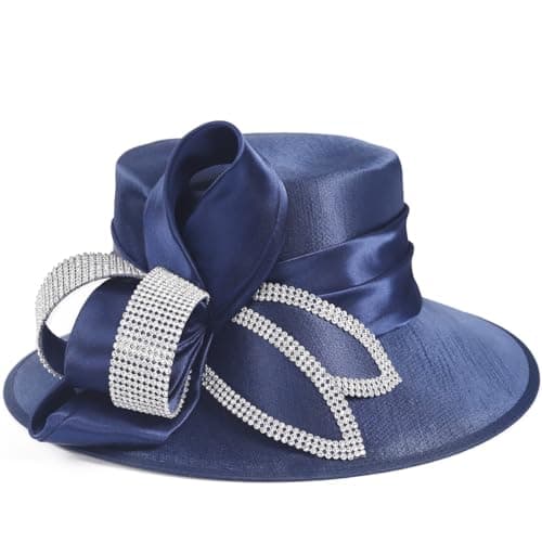 Women Satin Dress Church Derby Hats w/Rhinestones - Elegant Headwear for Special Occasions