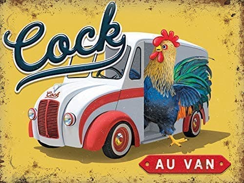 RKO Cock Au Van Humorous French Style Cockerel Rooster Large Metal/Steel Wall Sign