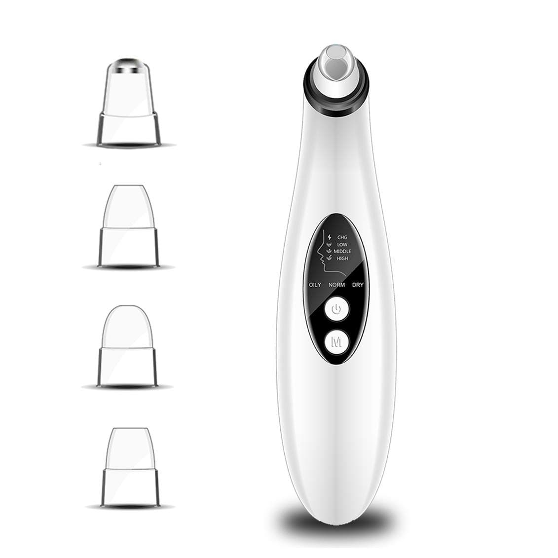 Blackhead Remover Rechargeable Vacuum - LED Screen Pore Cleaner 4 Removable Probe - 3 Adjustable Suction Modes Each Mode - 3 Adjustable Suction Force for All Skin. (White-1)