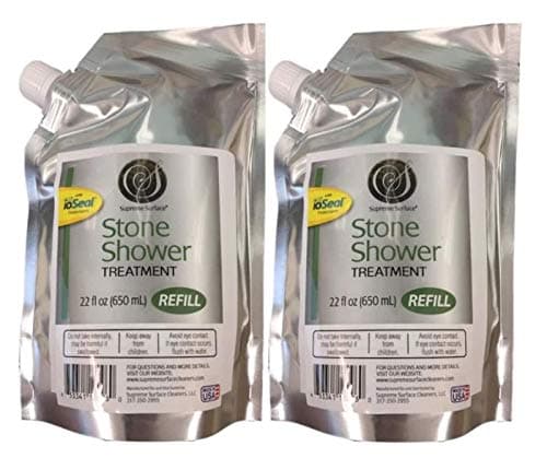 Supreme Surface Natural Stone Shower Cleaner Sealer Enhancer Treatment with ioSeal for Travertine, Marble, Slate, and More (22 fl. oz. Refill Buddy 2 Pak)