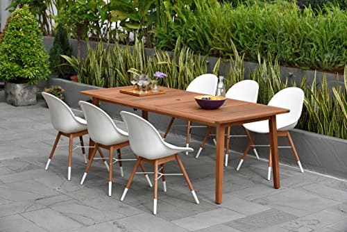 Brampton 7 Piece Outdoor Eucalyptus Rectangular Dining Set | Perfect for Patio | with White Chairs