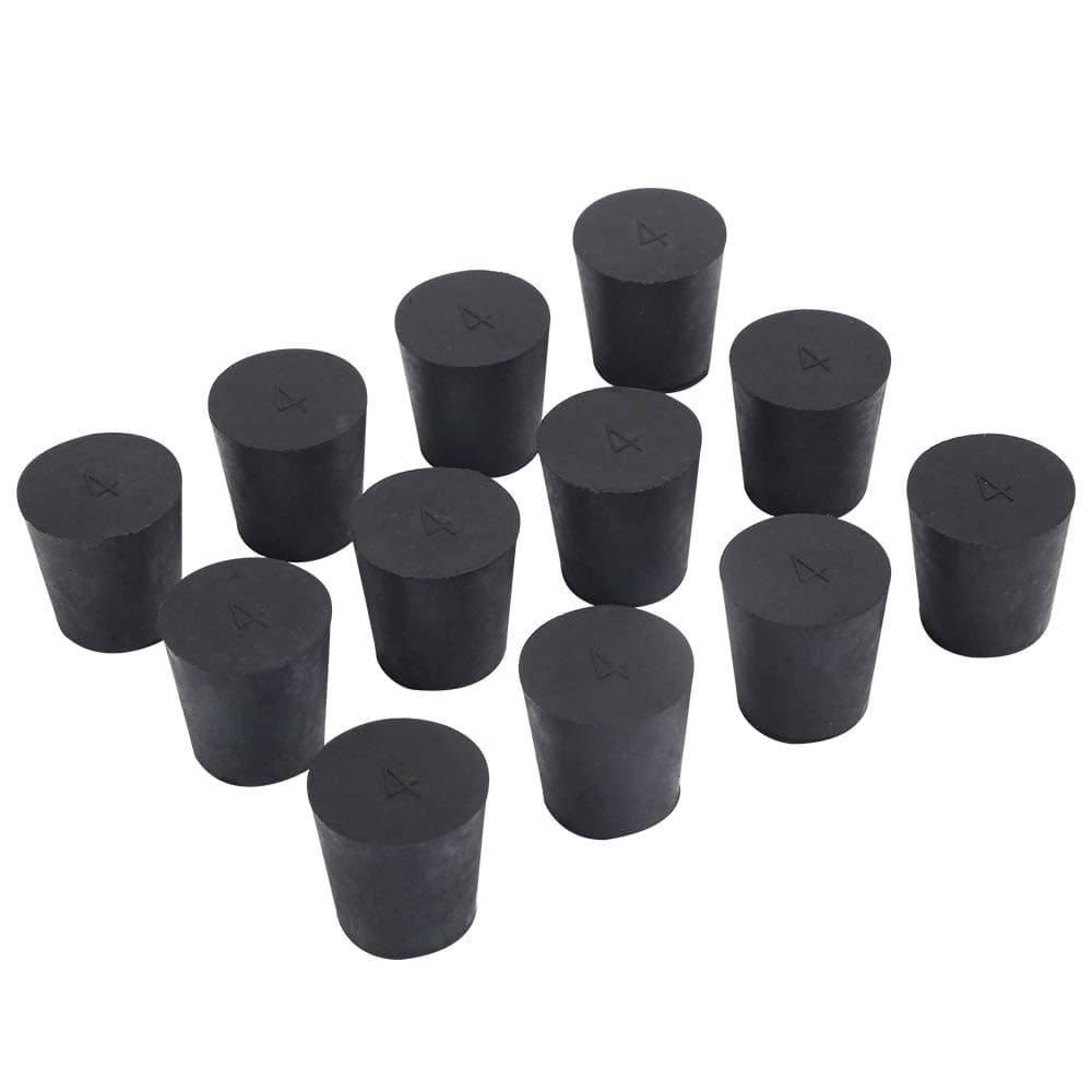 Enjoyist 12-Pack (Same Size) Solid Rubber Stoppers - Size #4-26mm (1.02in) x 19mm (0.74in) - 28mm (1.10in) Long - Black Lab Plug
