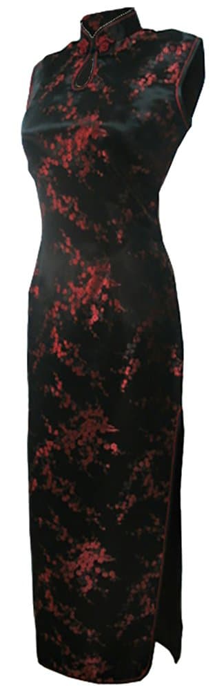 Women's Bodycon Black/Red Keyhole Long Chinese Dress Cheongsam