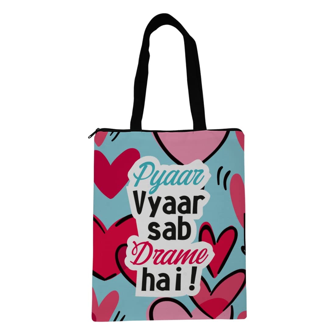 Crazyify Blue Pink Printed Tote Bag | Bag for Women & Girls | Canvas Printed Tote Bag | Printed Tote Bag | Stylish Tote Bag (14x16 Inches)