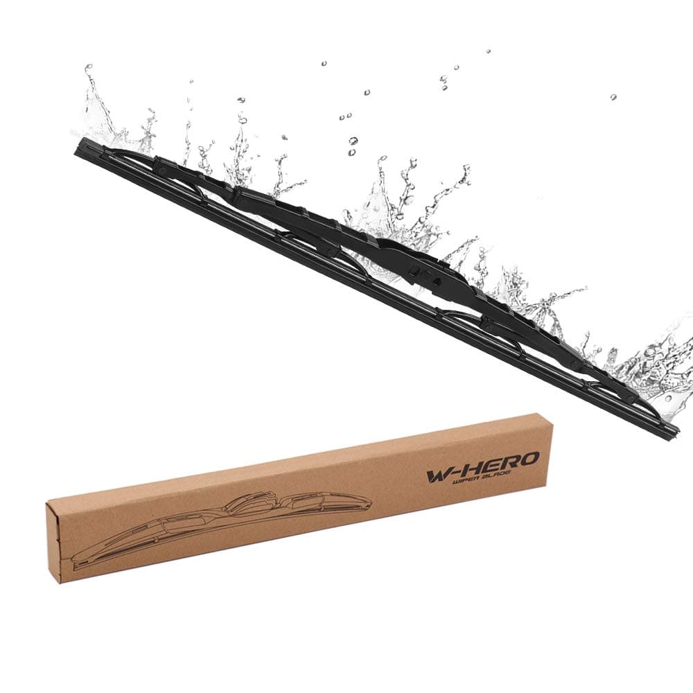 Windshield Wiper Blade Conventional Metal Blades Universal Fit 16'', Set of 1 Wiper and 1 Rubber Strip Replacement