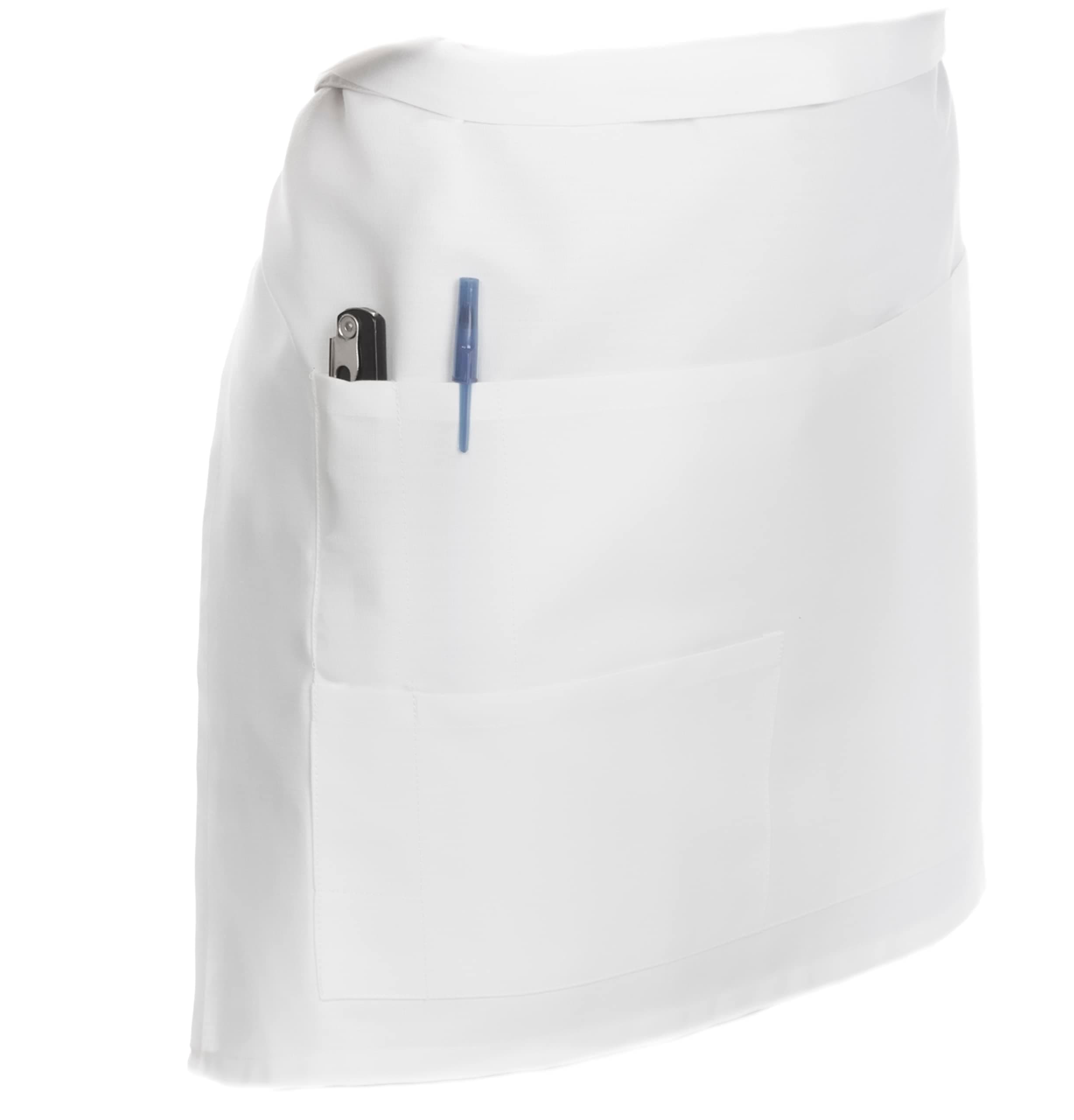 Excellent USA Quality Short White Restaurant Bistro Waiter Waitress Waist Apron With Multiple Pockets