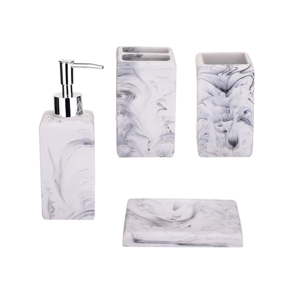 PanShui Bathroom Accessory Set 4 pieces Faux Marble Bathroom Toiletries Accessory Set - Toothbrush Holder and Soap Dispenser Soap and Lotion Set Tumbler Cup (41170020)
