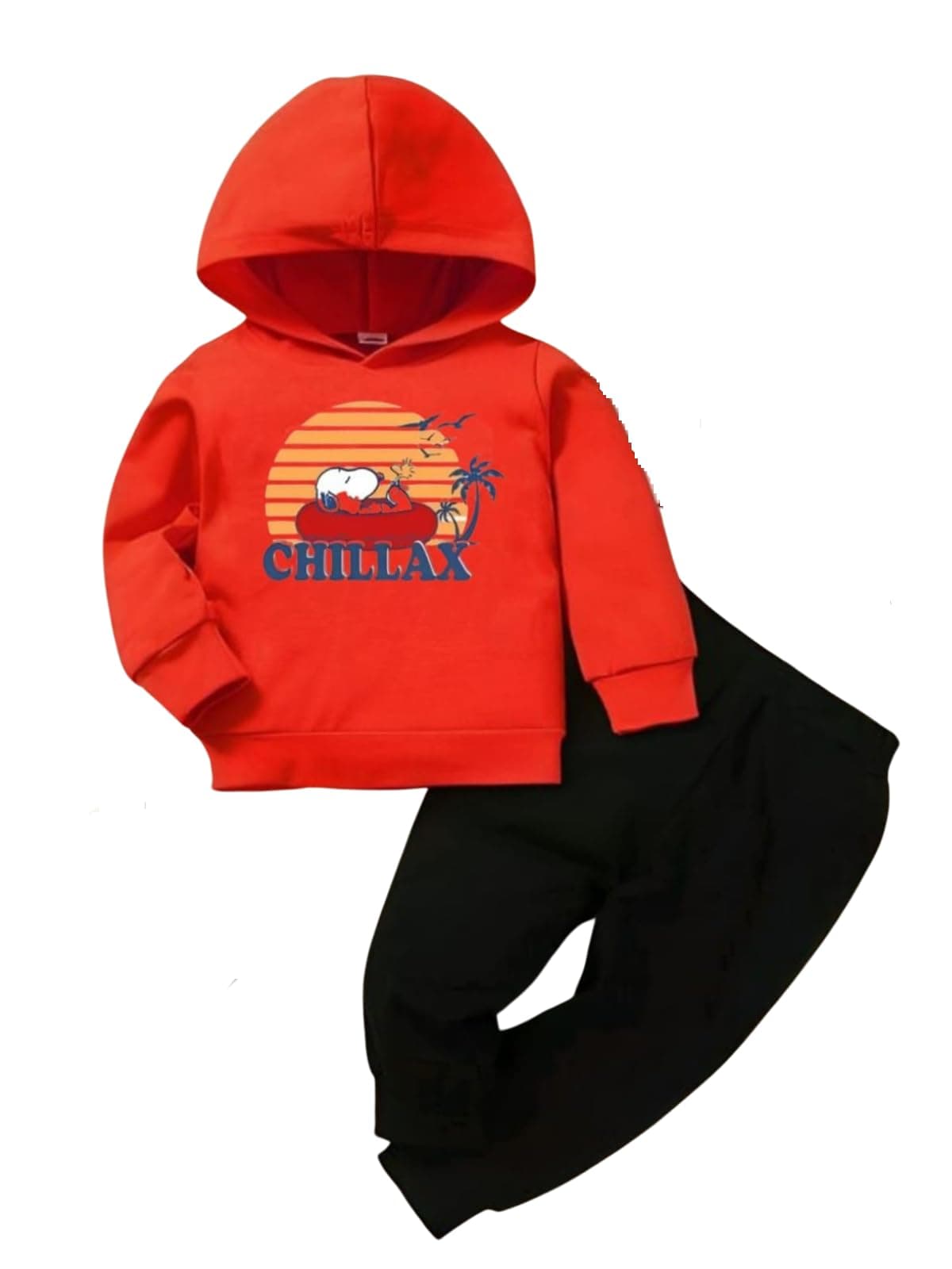 Jency Creation Unisex Long Sleeves Chillax Print Cotton Hoodie Sweatshirt with Pant Set