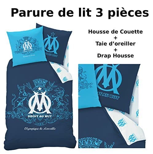 Olympique de Marseille 3-Piece Bedding Set - Duvet Cover (140 x 200 cm) + Pillowcase (63 x 63 cm) + Fitted Sheet (90 x 190 cm), with Olympique de Marseille Emblem Design