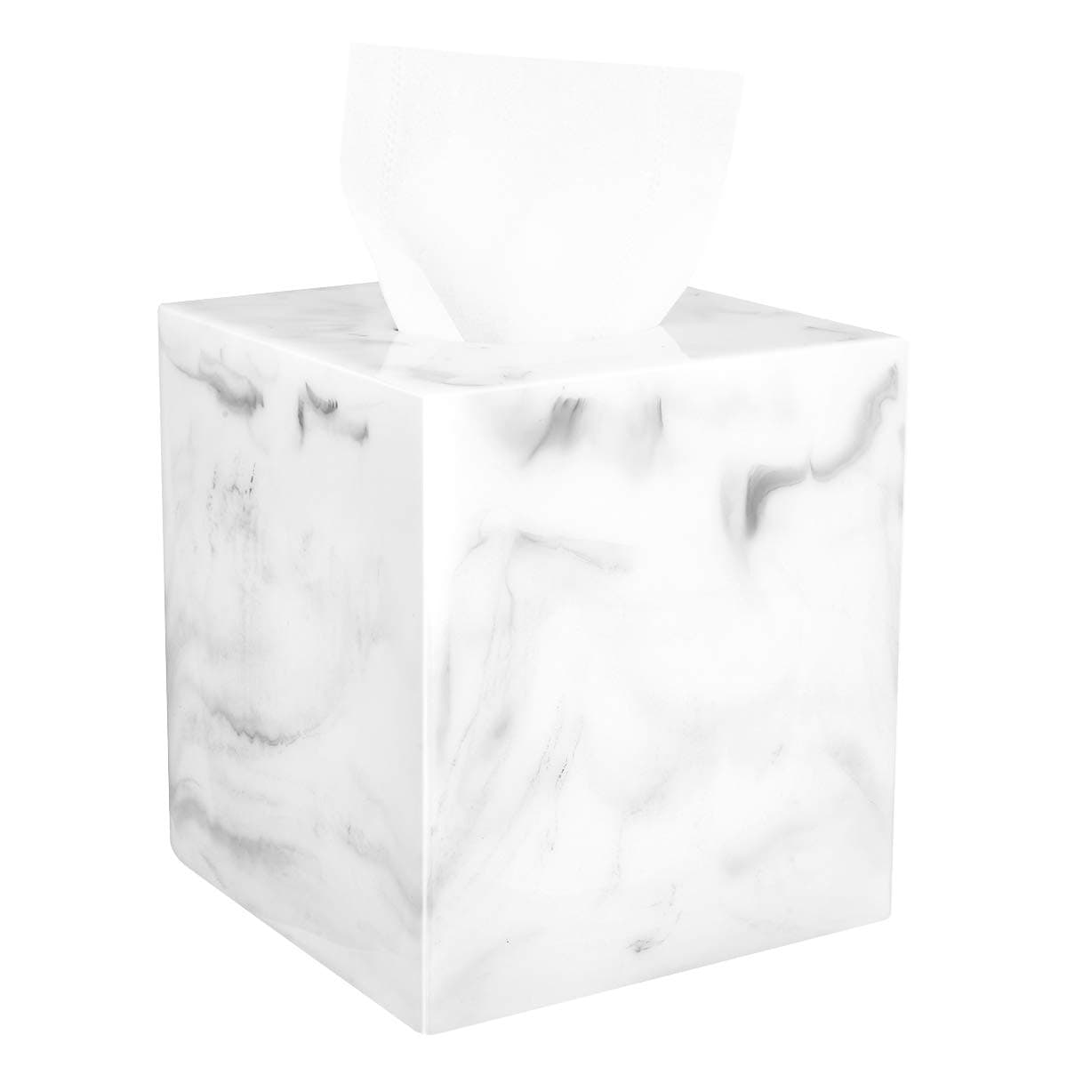 Luxspire Resin Paper Tissue Box Cover Holder, Square Facial Tissue Case, Pumping Paper Roll Toilet Paper Holder Napkin Dispenser for Office Bedroom Car Bathroom Vanity Accessories Decor, Marble White