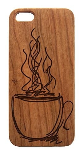 Genuine Cherry Wood Organic, Cup Of Coffee, Coffee Lover Snap-On Iphone Cover, Laser Engraved Wood Case for iPhone 6