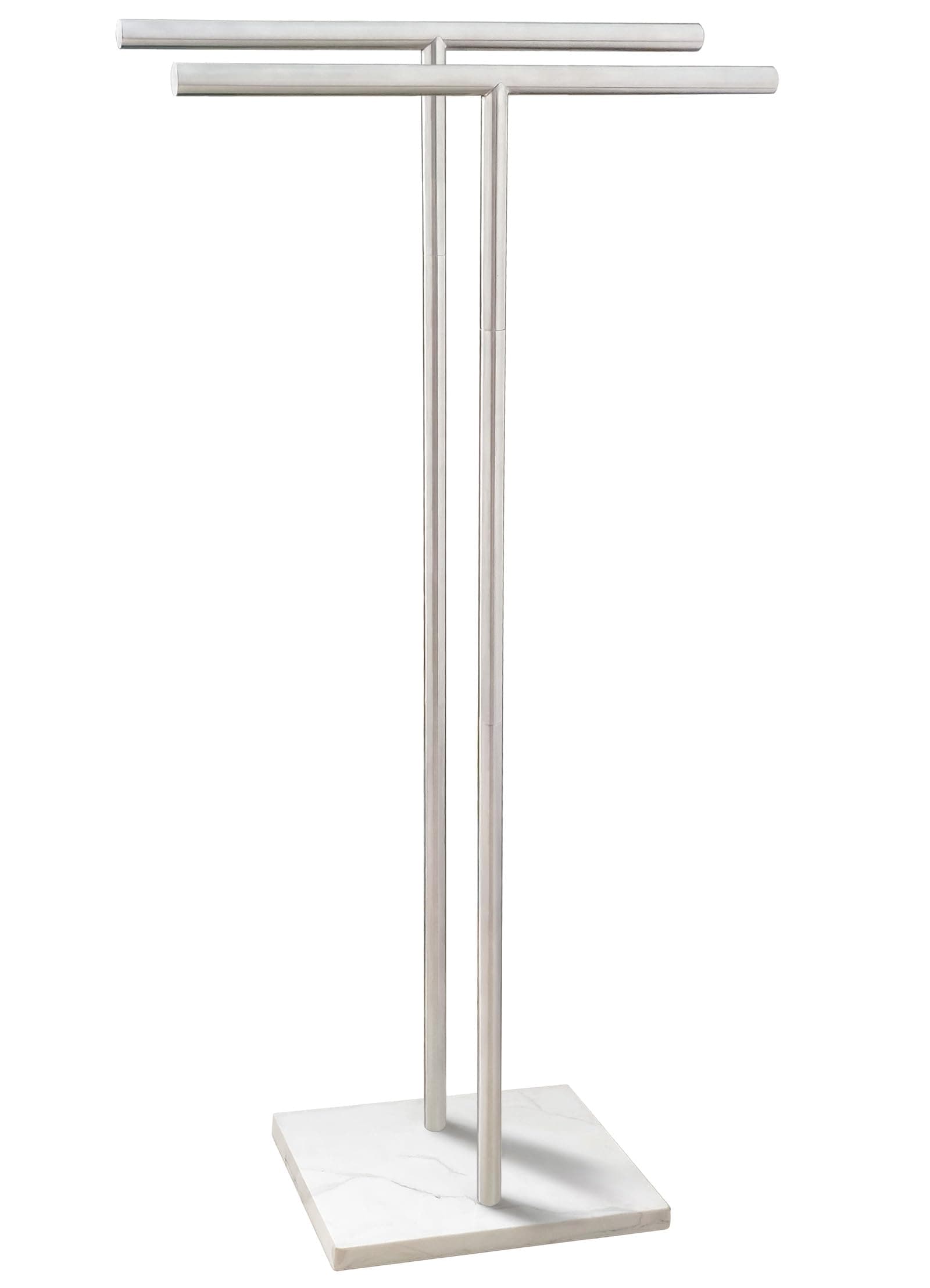 40.3 Inch Standing Towel Rack Bath Sheet Holder with Marble Design Base for Bathroom Floor 2 Tier Towel Holder Stand 304 Stainless Steel Brushed Nickel(Same Height)