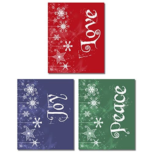 Peace Joy Love Wall Art Photos - Set of 3 (8 inches x 10 inches) Prints - Christmas Holiday Decor