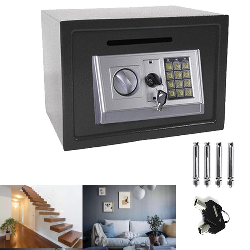 AUTOFUSafe Security Electronic Digital Safe Steel Home Safe Box High Security Money Safe for Cash, 2x Keys Lockable Storage Box Mini Safe Box Hotel Office Home Supermarket Bank Safes, 4.6L, Black