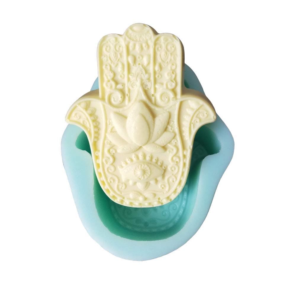 Hamsa Lotus in The Palm Silicone Soap Mold Khamsah Hamsa Hand Silicone Mold for DIY Soap Making Hand of Fatima Mascot Candle Resin Mold