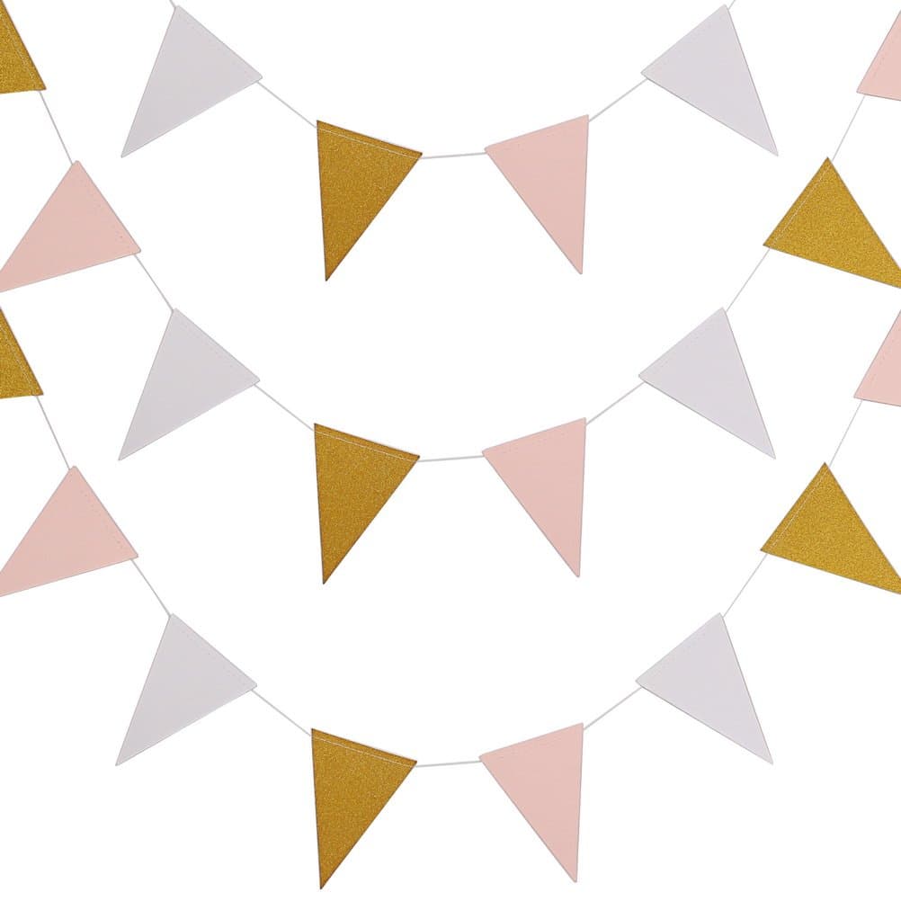 3M Triangle Flag Bunting Banner，borte Double Side Glitter Bunting Paper Flags for Party Bunting Party Decoration