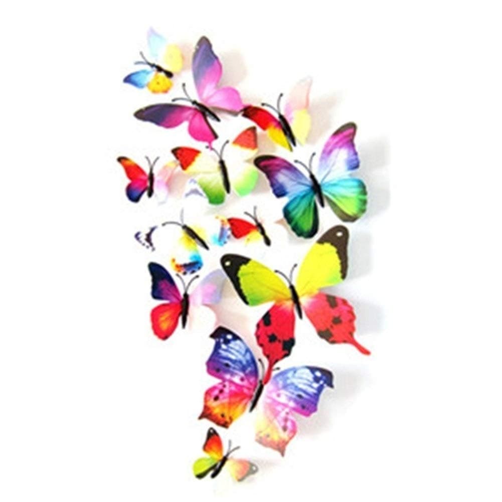 Zihuist 12 Pieces 3D Magnet Butterfly Wall Stickers Collection Crafts Removable DIY Fridge Magnets Art Decoration for Room Wall Decor with Stick Glue (Color : Rainbow)