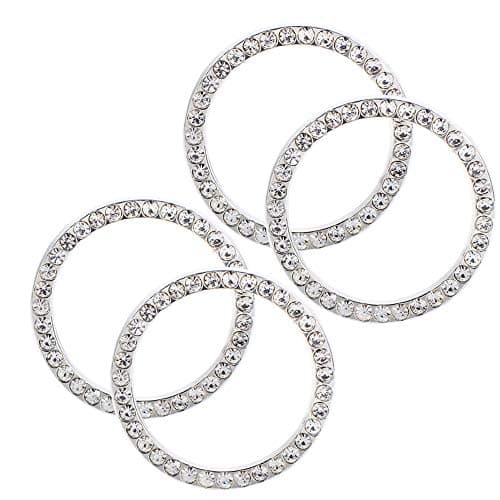 Sino Banyan Car Decor Crystal Rhinestone Ring Bling Car Accessories Bling Emblem Sticker for Car Interior (4Pcs,Silver)