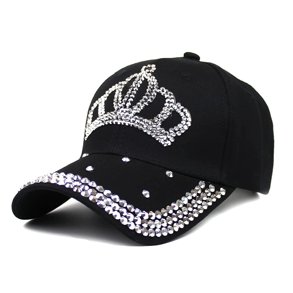 Adjustable Women’s Sparkle Bling Rhinestone Bejeweled Crown Cotton Denim Baseball Cap Hip Hop Hat Sun Cap