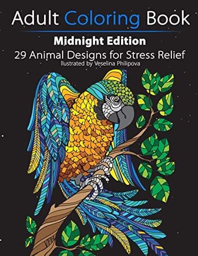 Adult Coloring Book: Midnight Edition: 29 Animal Designs for Stress Relief (Unibul Press Coloring Books)