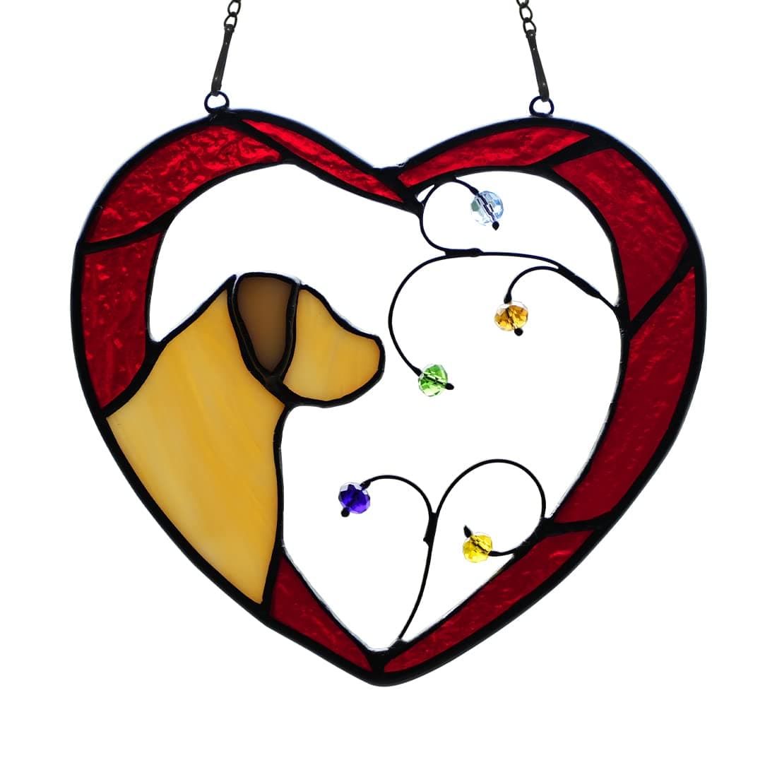 Dog Memorial Gifts for Dog Lovers,Stained Glass Window Hangings Heart Shape,Rainbow Bridge Pet Memorial Gifts Yellow Dog Passing Away Gifts,Loss of Dog Sympathy Gift for Women