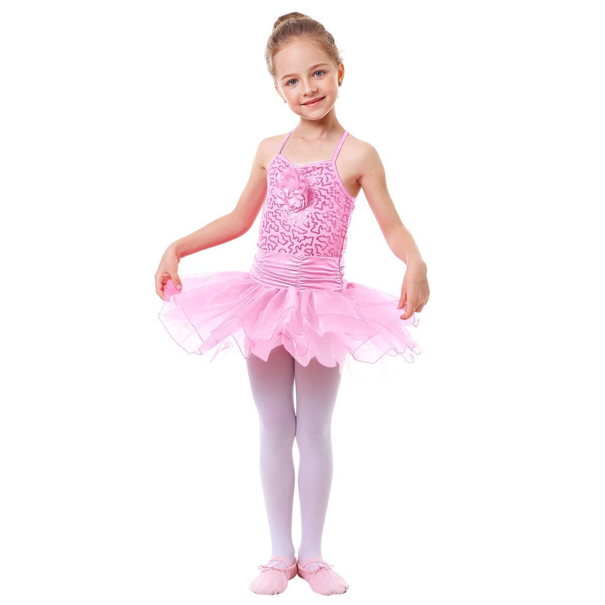 xas Baby Girls Toddler Kids Spaghetti Sequined Camisole Ballet Tutu Dress Ballerina Fancy Fairy Swan Sequins Costume Gymnastic Dancewear Leotard Pink 2-3
