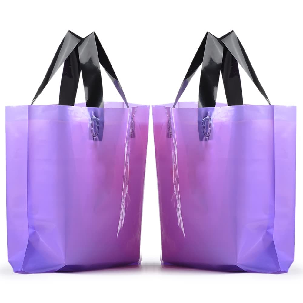 yookee homePlastic Gift Bags, 100PCS Purple Shopping Bags for Small Business, 14" x 10" Retail Clothing Grocery Shopping Bags with Handles
