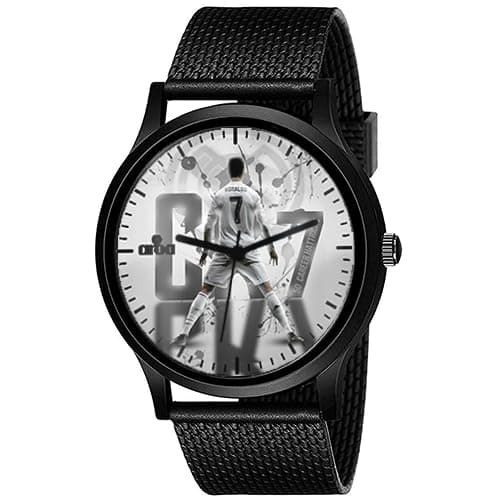 AROA Legend CR7 White Watch: Black Metal Analog Watch with Black Strap and White Dial for Men and Boys