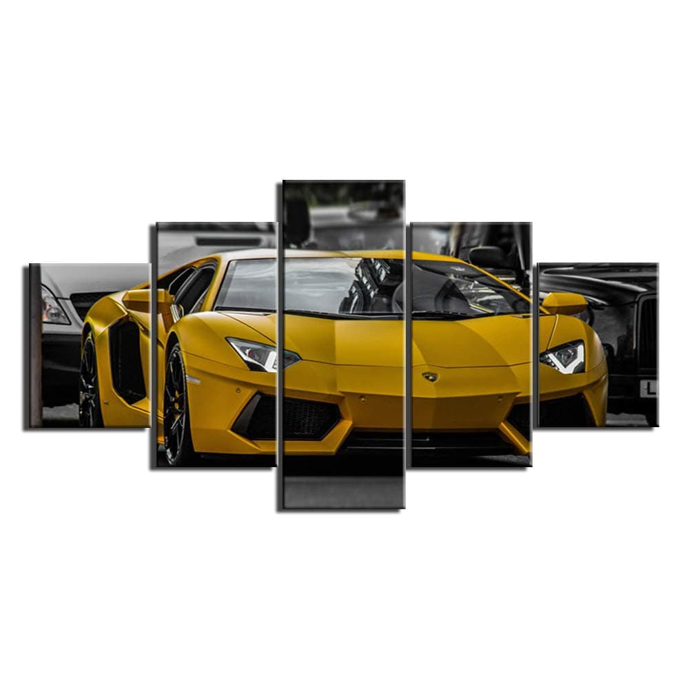 Lamborghini Yellow car Print Canvas Decoration 5 Pieces