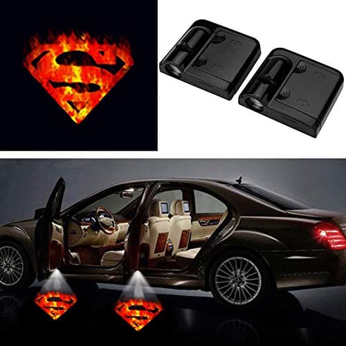3D Fire Superman Ghost Shadow Emblems Wireless Door Sensor Lights (2pcs), No DrillingLed Laser Door Shadow Light Welcome Projector Lamps Fits Ford, Audi, VW, Dodge, Toyota, Honda (Superman) …