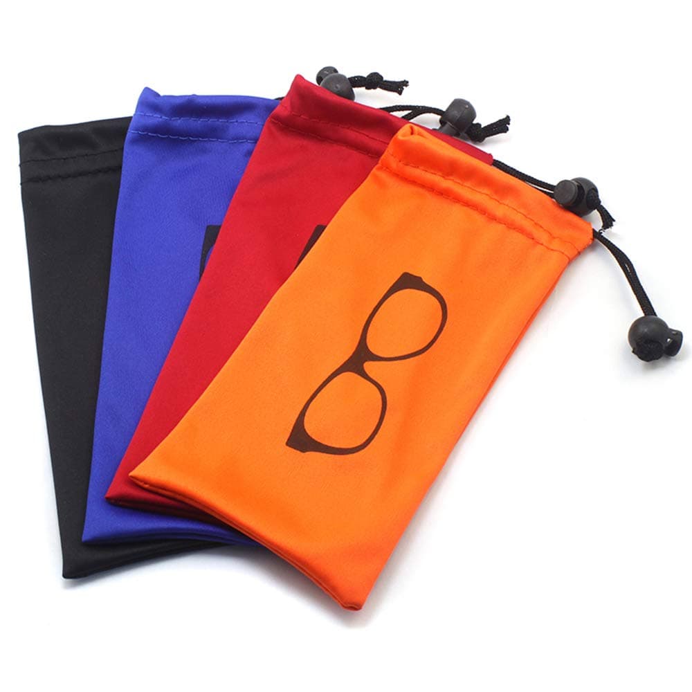 Global Glasses(4 PCS) Soft storage Pouch Drawstring Microfiber With Bead Lock for eyewear,cosmetics, cell phone, cards, pens, keys, purse, small item to save space