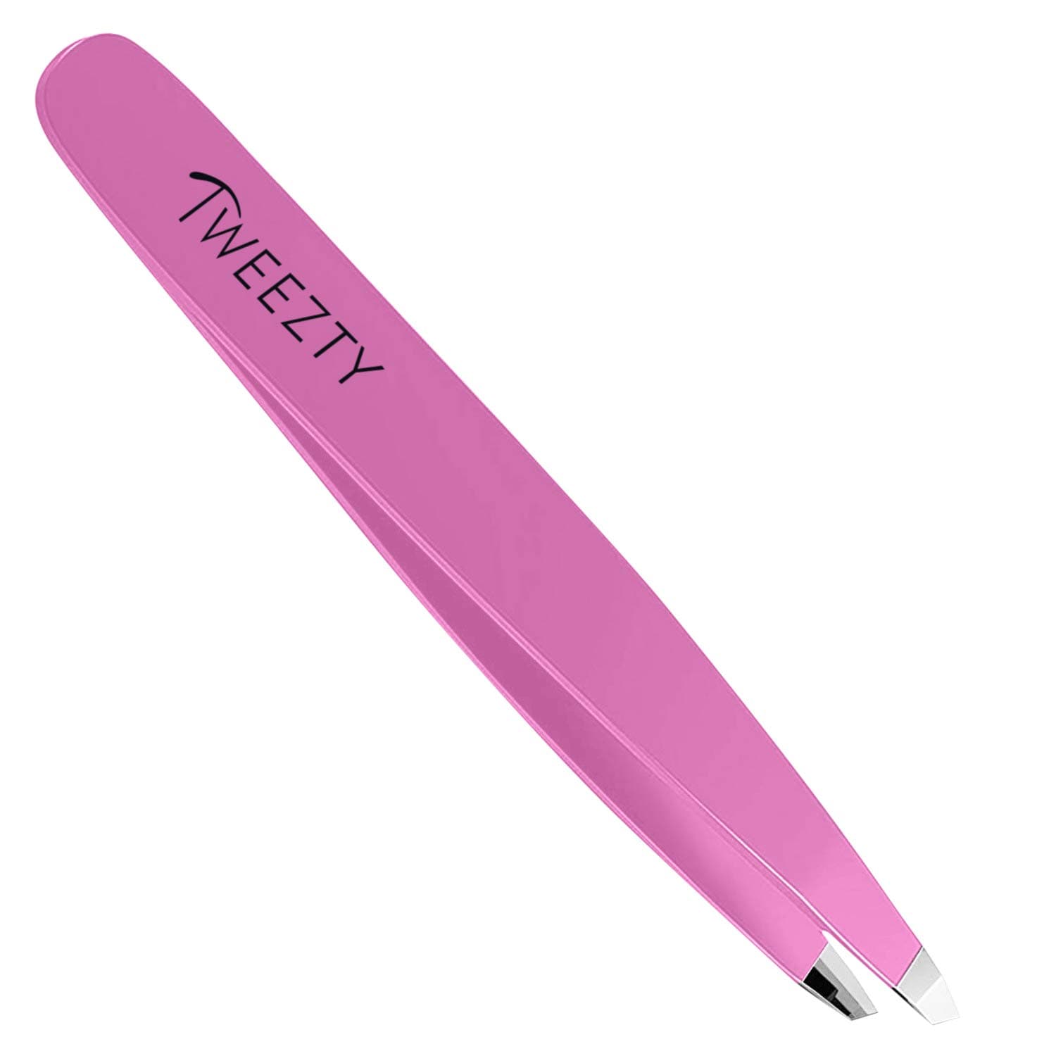 Tweezty Slanted Tweezers - Stainless Steel Tweezers Best Precision Pink Tweezers for Eyebrows