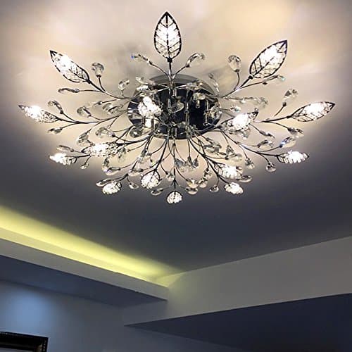Modern Chandelier Crystal Leaf Ceiling Light for Bedroom Warm White Pendant Silver (110V-265V Diameter 120cm Height 22cm)