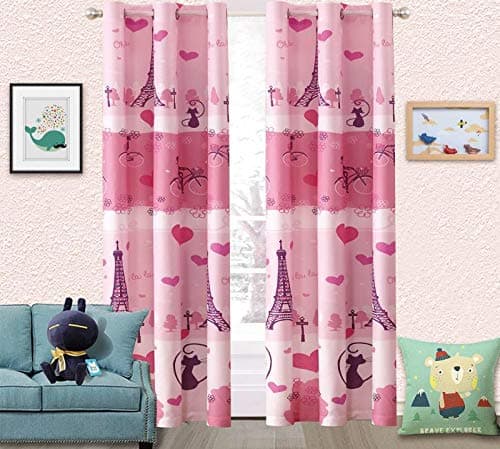 Fancy Linen 2 Panel Curtain Set with Grommets Girls Paris Eiffel Tower Hearts Pink Grey New # Paris